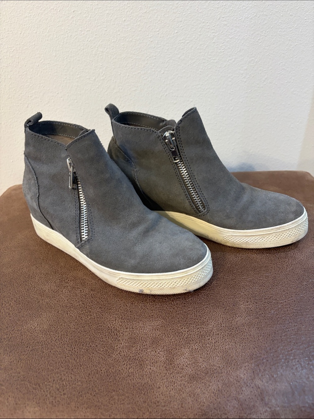 Steve Madden Gray Suede Zip Wedge Sneakers